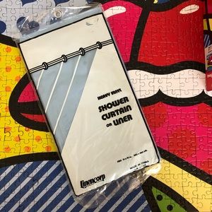 70's Blue Heavy Vinyl Shower Curtain - Blue Shower Liner - 71 x 71 - NOS